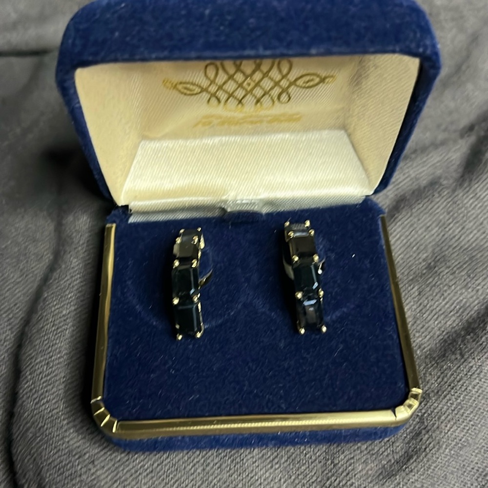 10k gold blue black sapphire earrings FINAL PRICE 24 hours LEFT